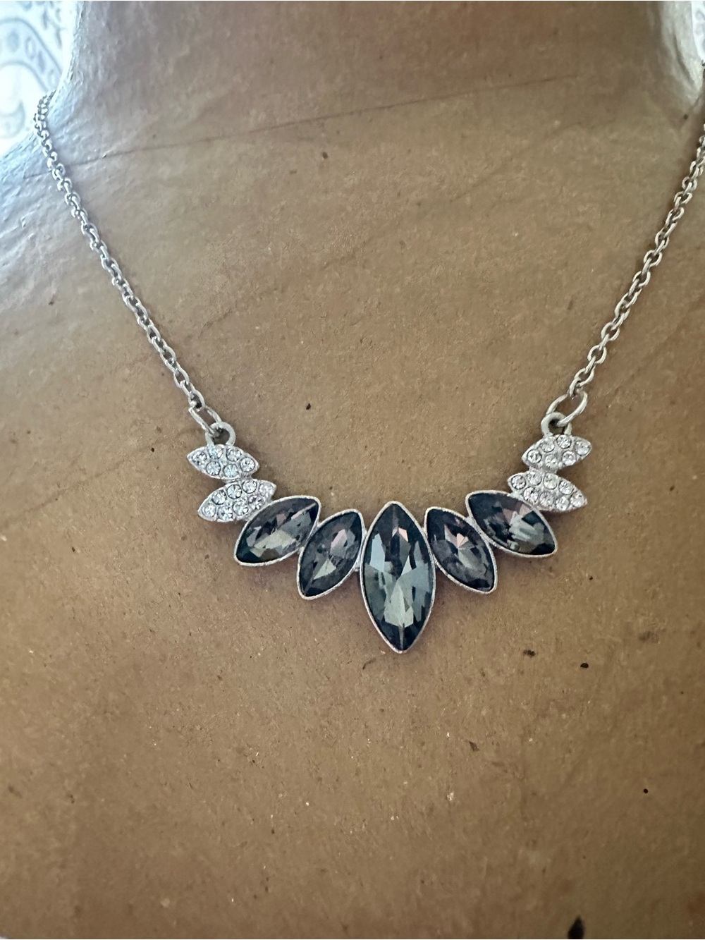 Source Unknown Silver-Tone Necklace with Gray Marquise Crystals